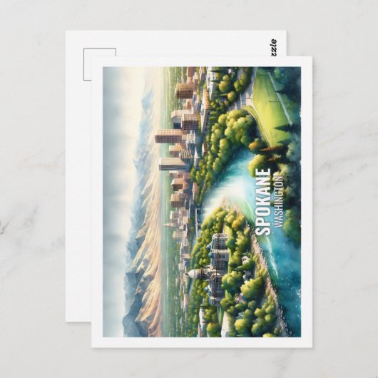 Spokane Washington USA Famous Place Wassercolor Postkarte (Vorne/Hinten)