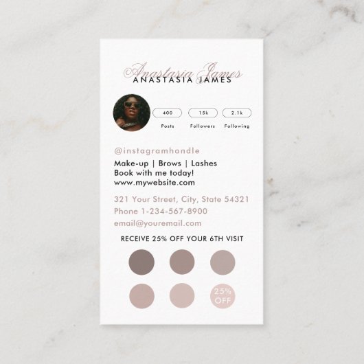 Sponsor Esthetician Social Media Loyalty Card Visitenkarte (Rückseite)
