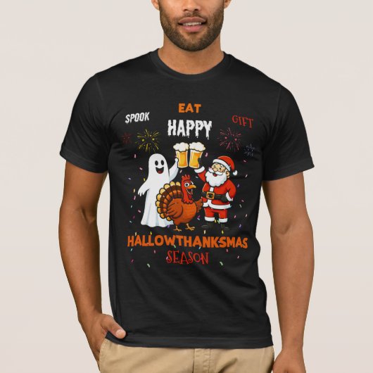 Spook Eat Geschenk Happy Hallowthanksmas Saison T-Shirt (Vorderseite)