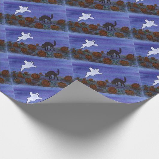 Spook und Katze im Pumpkinpflaster Geschenkpapier (Ecke)