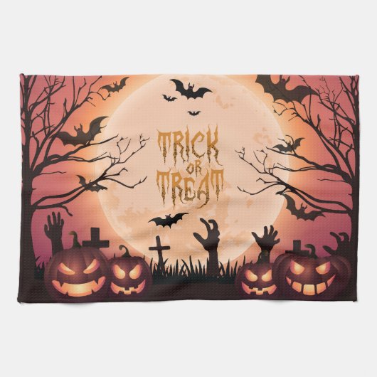 Spooker Halloween Trick oder Treat Sunset Design Geschirrtuch (Horizontal)