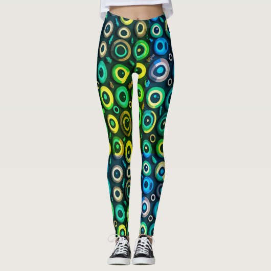 Spooker Horror Blue Green Monster Eyeball Hallowee Leggings (Vorderseite)