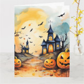 Spooker Jack O’Lanterns Bats Ghost Halloween Karte (Gelbe Blume)