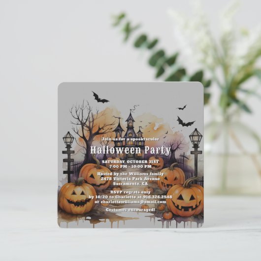 Spooker Jack O'Lanterns Fledermäuse Halloween-Part Einladung (Stehend Vorderseite)