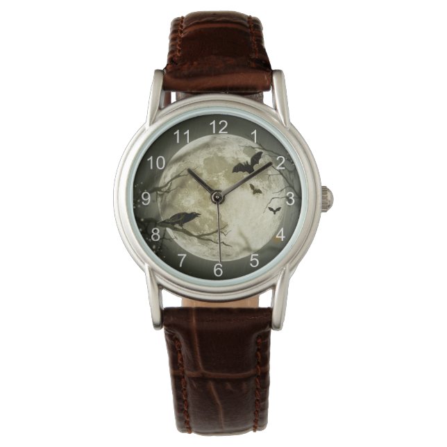 Spooker Keule und Fledermäuse über dem Mond Armbanduhr (Vorderseite)