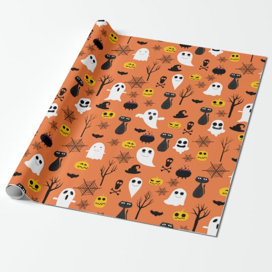 Spooker Klassiker Halloween Symbole Nahtloses Must Geschenkpapier (Ungerollt)