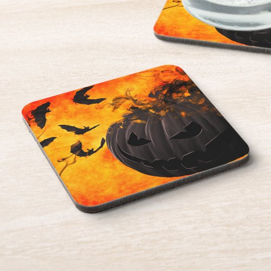 Spooker Kürbis und Fledermäuse-Abbildung Getränkeuntersetzer (Linke Seite)