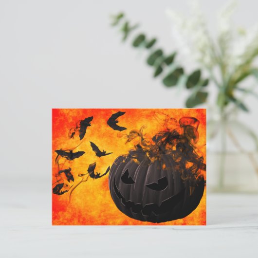 Spooker Kürbis und Fledermäuse-Abbildung Postkarte (Stehend Vorderseite)