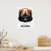 Spooker Ort, Vollmond, Fledermäuse, Spuk Haus Poster (Küche)