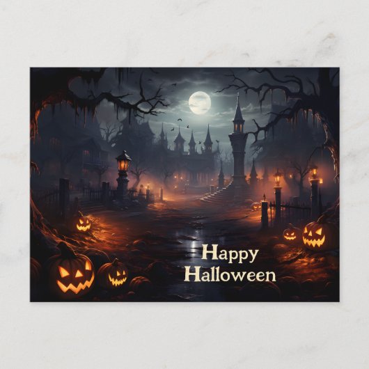Spooker Ort, Vollmond, Kürbis, Halloween-Nacht Postkarte (Vorderseite)