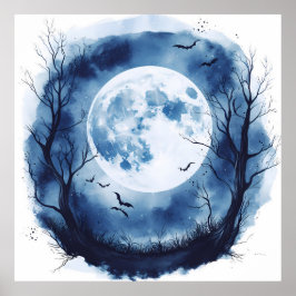 Spooker Vollmond mit Fledermäusen Halloween Night Poster