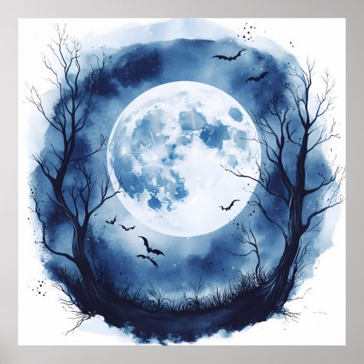 Spooker Vollmond mit Fledermäusen Halloween Night Poster (Vorne)