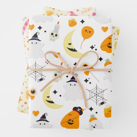 Spookes Halloween beängstigendes Geistermuster Geschenkpapier Set (Beispiel)