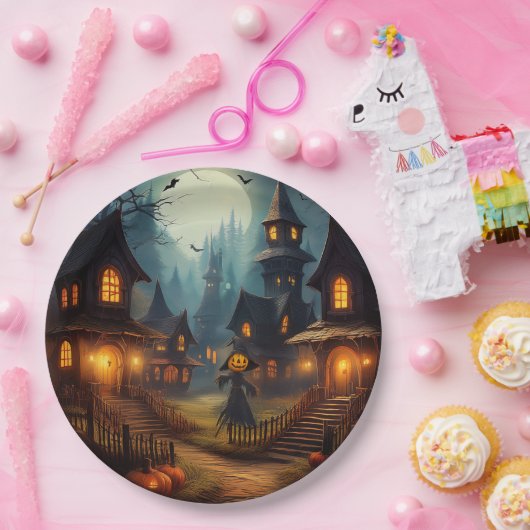 Spookes Halloween-Dorf mit Scare Crow Pappteller (Party)