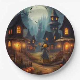 Spookes Halloween-Dorf mit Scare Crow Pappteller