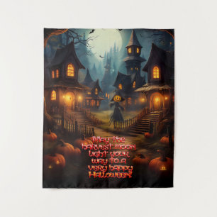 Spookes Halloween-Dorf mit Scare Crow Wandteppich