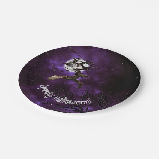 Spookes Halloween-Fledermäuse & Vollmond-Party Pappteller (Schrägansicht)