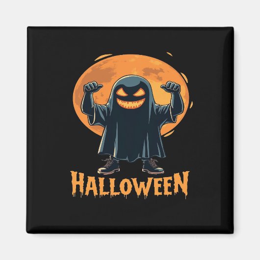 Spookes Halloween-Geist mit Vollmond-Design Magnet (Vorne)