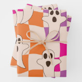 Spookes Halloween-Gespenster auf Schachbrettmuster Geschenkpapier Set (Beispiel)