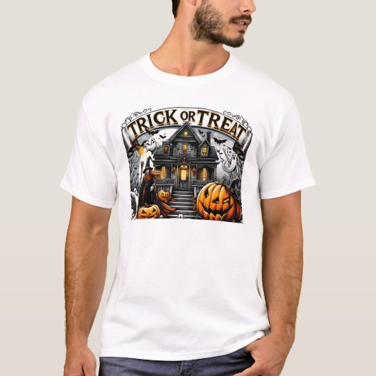 Spookes Halloween mit Gespenstern und Kürbis T-Shirt (Vorderseite)