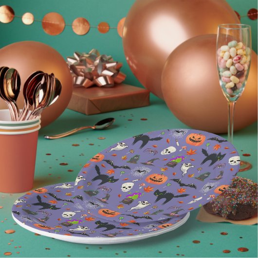 Spookes Halloween-Muster - Kürbis, Geisterschläger Pappteller (Multi)