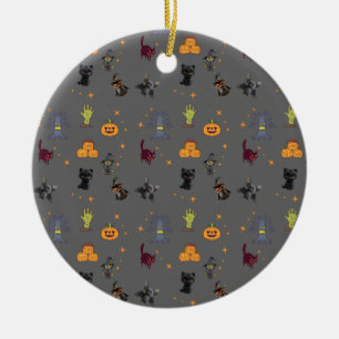 Spookes Halloween-Muster mit schwarzen Katzen, Kür Keramik Ornament