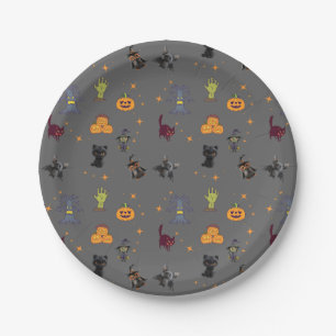 Spookes Halloween-Muster mit schwarzen Katzen, Kür Pappteller