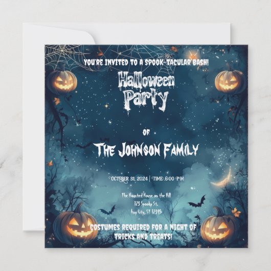 Spookes Halloween-Party mit glühenden Pumkins & Mo Einladung (Vorderseite)