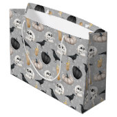 Spookes Halloween-Party-Muster Große Geschenktüte (Rückseite Schrägansicht)