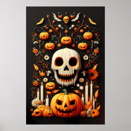 Spookes Halloween Schädelkunst, zitternder weißer  Poster