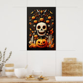 Spookes Halloween Schädelkunst, zitternder weißer Poster (Küche)