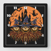 Spookes Halloween-Trio in der Dämmerung Quadratische Wanduhr (Vorderseite)