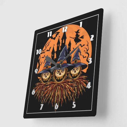 Spookes Halloween-Trio in der Dämmerung Quadratische Wanduhr (Winkel)