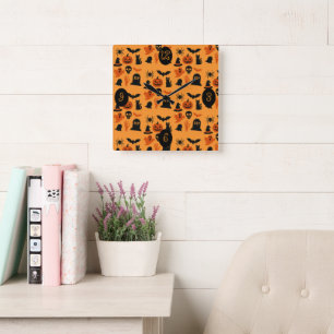 Spookes Halloween Wall Clock - Schwarz & Orange Quadratische Wanduhr
