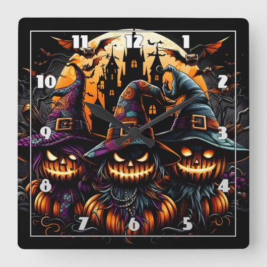 Spookes Halloweenschaukeln unter einem Spuk Mond Quadratische Wanduhr (Vorderseite)