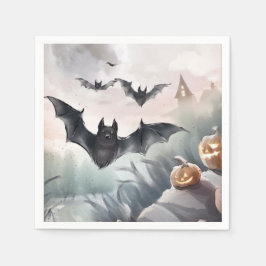 Spookes Haus mit Bat Design Halloween Wasserfarbe Serviette