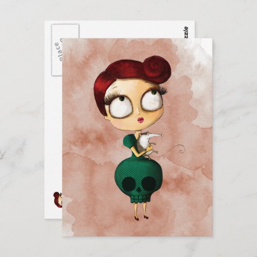 Spookes Mädchen mit Opossum Postkarte (Vorne/Hinten)