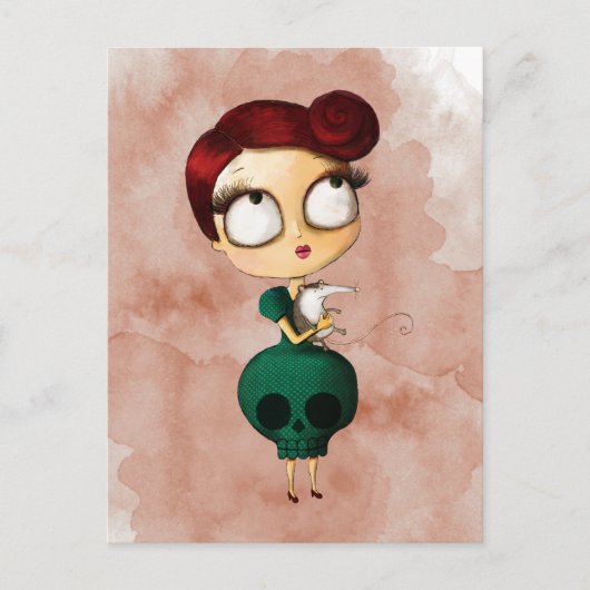 Spookes Mädchen mit Opossum Postkarte (Vorderseite)