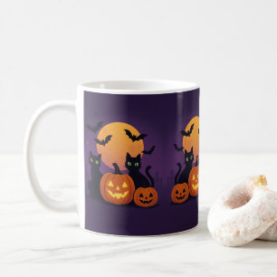 Spookes Niedliches Halloween - Schwarze Katzen und Kaffeetasse