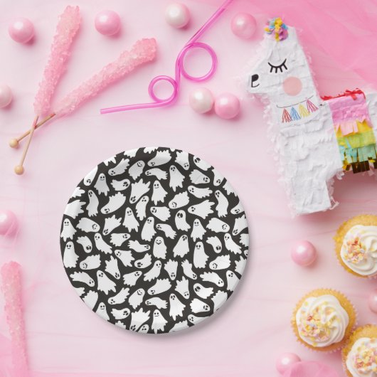 Spookes Niedliches Schwarz-weißes Ghost-Muster Pappteller (Party)