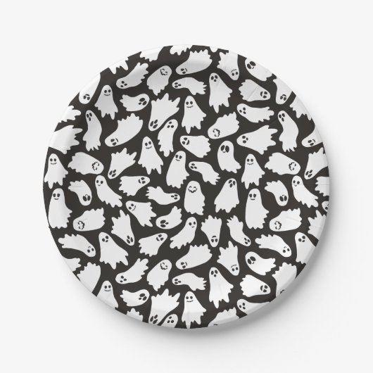 Spookes Niedliches Schwarz-weißes Ghost-Muster Pappteller (Vorderseite)