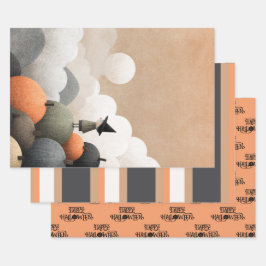 Spookes Niedliches WasserfarbenkunstHalloween Geschenkpapier Set