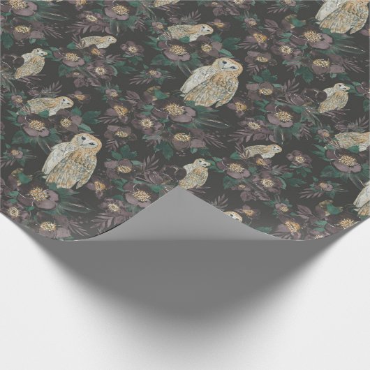 Spookes Owl & Night Floral Pattern Geschenkpapier (Ecke)