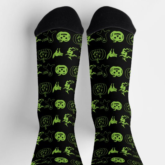 Spookes schwarz-grünes Kürbiskatzenkatzenwirbel Ha Socken (Oben)