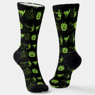 Spookes schwarz-grünes Kürbiskatzenkatzenwirbel Ha Socken