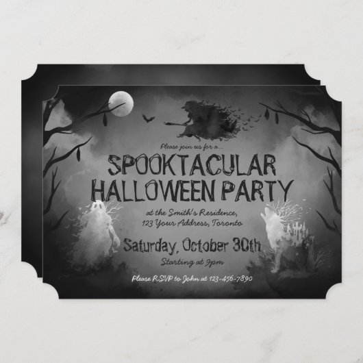 Spookes Schwarz-Weiß-Halloween-Party Einladung (Vorne/Hinten)