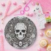 Spookes Schwarz-Weiß-Schädel-Halloween-Party Pappteller (Party)