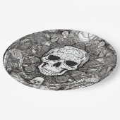 Spookes Schwarz-Weiß-Schädel-Halloween-Party Pappteller (Schrägansicht)