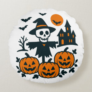 Spookes Skelettschareck und Spuk Hausnacht Rundes Kissen