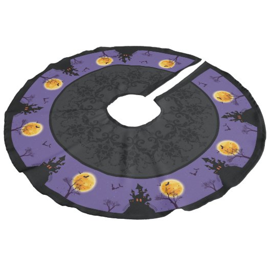 Spookes Spuk HausHalloween Lila Mondlicht-Fledermä Leinenimitat Weihnachtsbaumdecke (Schrägansicht)